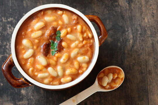 Homemade baked beans with sausage and bacon