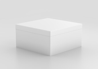White Square Box Mockup, Blank shoe box Cardboard Container, 3d rendering isolated on light background