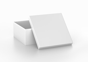 White Square Box Mockup, Blank shoe box Cardboard Container, 3d rendering isolated on light background