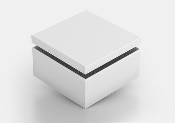 White Square Box Mockup, Blank shoe box Cardboard Container, 3d rendering isolated on light background