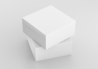 White Square Box Mockup, Blank shoe box Cardboard Container, 3d rendering isolated on light background