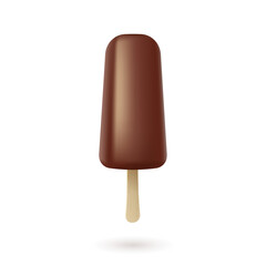 Eskimo ice cream on stick isolated. Fruit popsicle with chocolate glaze on white background