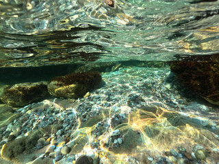 Naklejka na ściany i meble Underwater mediterranean Greek paradise island with emerald - turquoise sea