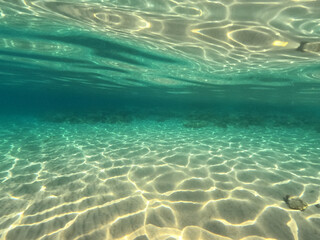 Underwater mediterranean paradise beach with emerald - turquoise sea, Aegean island, Greece