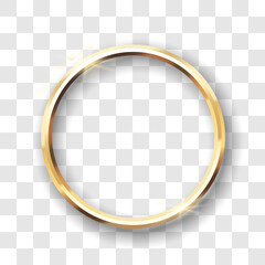 Golden circle frame isolated. Template gold ring for photo, picture or mirror with 3d shining effect - obrazy, fototapety, plakaty