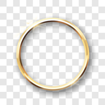 Golden circle frame isolated. Template gold ring for photo, picture or mirror with 3d shining effect