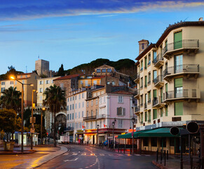 Fototapeta na wymiar Streets of Cannes in the evening in France outside.