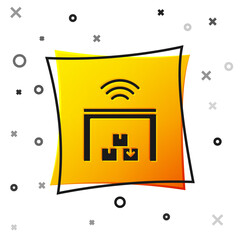 Black Smart warehouse system icon isolated on white background. Yellow square button. Vector