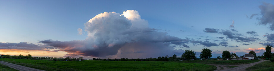 Fototapeta na wymiar Storm cloud over a field of green wheat