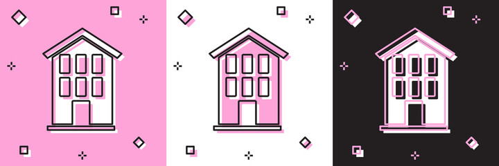 Set House icon isolated on pink and white, black background. Home symbol. Vector