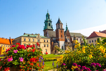 Fototapeta na wymiar Beautiful view of Wawel Royal Castle complex in Krakow city, Poland. The most historically and culturally important site in Poland