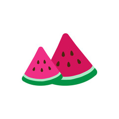 Pink watermelon slices flat vector illustration with seeds, green.