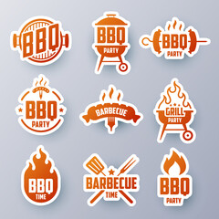 Barbecue stickers, labels, emblems, logos