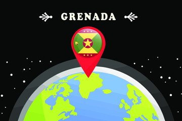 
Grenada Flag in the location mark on the globe