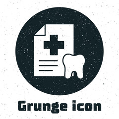 Grunge Clipboard with dental card or patient medical records icon isolated on white background. Dental insurance. Dental clinic report. Monochrome vintage drawing. Vector