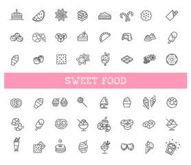 Set vector line icons in flat design chocolate, dessert and candy