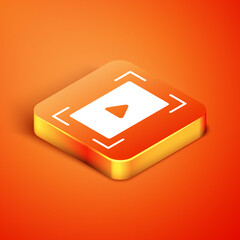Isometric Online play video icon isolated on orange background. Film strip with play sign. Vector