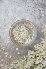 A glass of elderflower juice. 