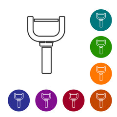 Black line Peeler icon isolated on white background. Knife for cleaning of vegetables. Kitchen item, appliance. Set icons in color circle buttons. Vector