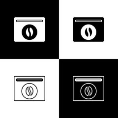 Set Bag of coffee beans icon isolated on black and white background. Vector