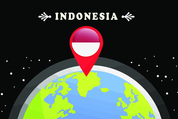 
indonesia Flag in the location mark on the globe