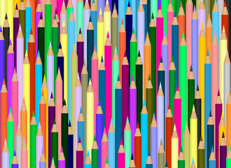A background of a large number of colored pencils. Many rows of pencils one by one