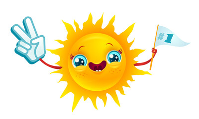 Vector illustratuon of sun with in kawaii style. Smile and Peace.