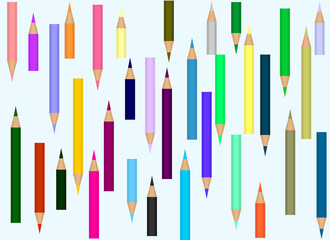 A background of a large number of colored pencils. Many rows of pencils one by one