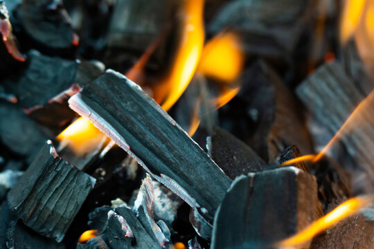 Coals and fire from grill smoker, barbecue