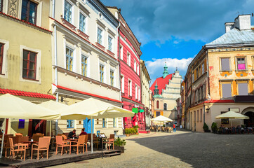 Beatiful cozy street of city Lublin, Poland, Europe - obrazy, fototapety, plakaty