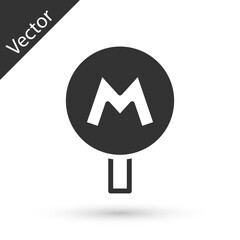 Grey Metro or Underground or Subway icon isolated on white background. Vector