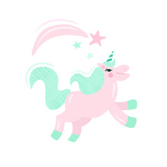 Vector illustration of a unicorn on white background.
