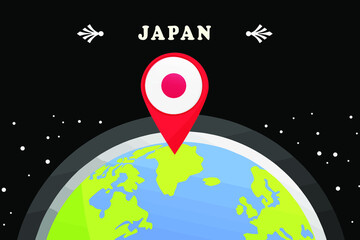 japan Flag in the location mark on the globe