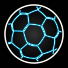 Neon sign soccer ball, modern glowing banner design, colorful trend of modern design on black background. Vector illustration.