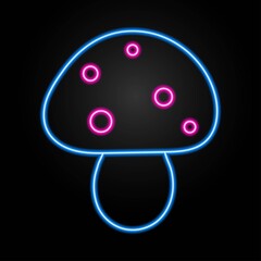 Mushroom neon sign, modern glowing banner design, colorful trend of modern design on black background. Vector illustration.