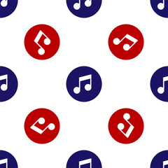 Blue and red Music note, tone icon isolated seamless pattern on white background. Vector