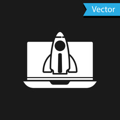 White Business startup project concept icon isolated on black background. Symbol of new business, entrepreneurship, innovation and technology. Vector