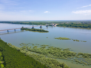 Aerial view of Vidin - Calafat bridge between Romania and Bulgaria