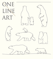 Bear outline. Linear animal contour set. Continuous single line