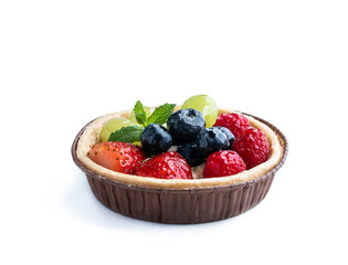 Fresh fruit tart with berries isolated on white