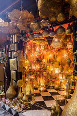 Traditional moroccan lamps on market in Fes, Morocco