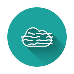 White line Fog and cloud icon isolated with long shadow. Green circle button. Vector Illustration