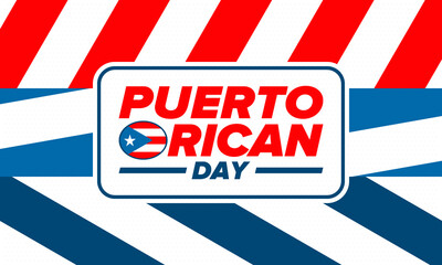 Puerto Rican Day. National happy holiday. Festival and parade in honor of independence and freedom. Puerto Rico flag. Latin american country. Patriotic elements. Vector poster illustration