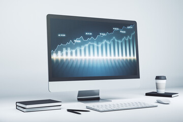 Computer monitor with abstract financial graph, finance and trading concept. 3D Rendering