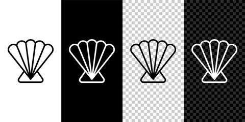 Set line Scallop sea shell icon isolated on black and white background. Seashell sign. Vector.