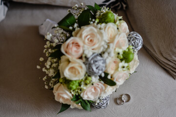 wedding bouquet and rings