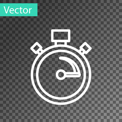 White line Stopwatch icon isolated on transparent background. Time timer sign. Chronometer sign. Vector