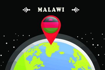 Malawi Flag in the location mark on the globe