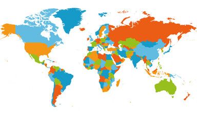 World map. High detailed blank political map of World. 5 colors scheme vector map on white background.
