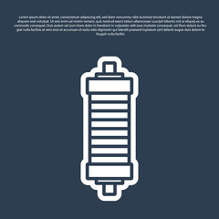 Blue line Shock absorber icon isolated on blue background. Vector